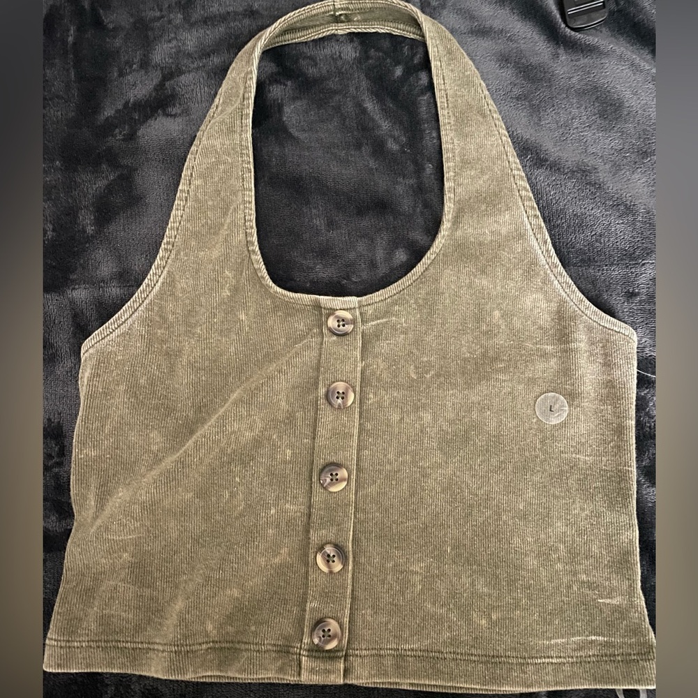 Large (in juniors) army green distressed crop halter top from Aeropostale